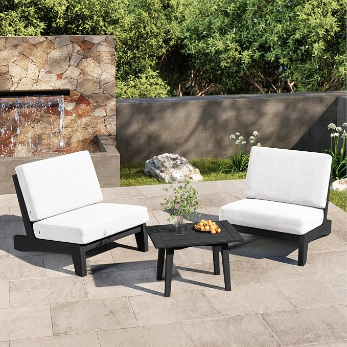 4 Piece Teak Outdoor Patio Frutnire Set, 4 Seater Patio Conversation Sets with Thick Cushions, Outdoor Sectional Furniture with Coffee Table - Beige