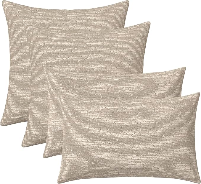 RSH DECOR: Sunbrella Lumbar & Square Pillows Set of 4 | 20" x 12" & 20" x 20" | Water and Fade-Resistant Fabric | Outdoor Throw Pillows for Patio Furniture | Made in USA (Soft Cloud Chenille Burlap)