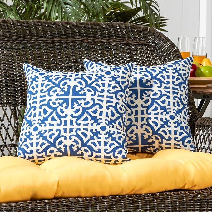 Greendale Home Fashions Outdoor 17-inch Square Decorative Throw Pillow, 2-Pack, Azure