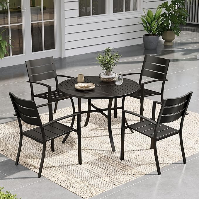 Sophia & William Round Patio Table and Chairs Set, Outdoor Dining Set for 4, 5 Piece Metal Patio Furniture, 42" Black Table