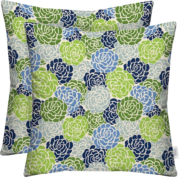 RSH DECOR Square Throw Pillows Set of 2, 17x17 Inch Decorative Pillows for Couch, Water-Resistant Patio Furniture Pillows, All-Weather Spun Fabric, Livi Courtyard Floral - Made in USA