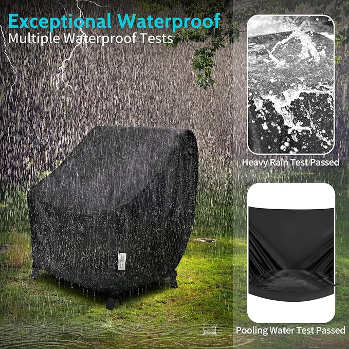 Waterproof Outdoor Chair Cover 31.5"W x 33.5"D x 36"H, 2 Pack, Windproof Patio Furniture Cover with Drawstring & Buckle Straps, UV Resistant, Black