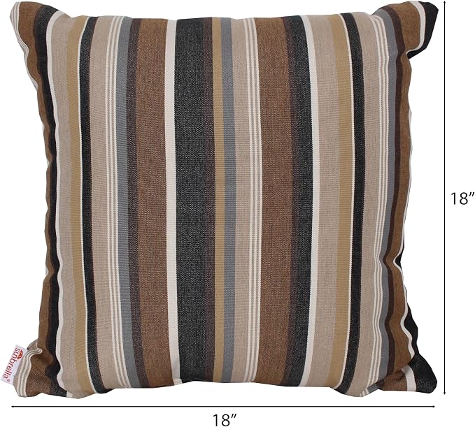 Outdoor/Indoor Sunbrella Throw Pillow Cover Only Square Set of 2 Pieces 18 inch x 18 inch Capitol Espresso Stripe - Insert Not Included, Brown