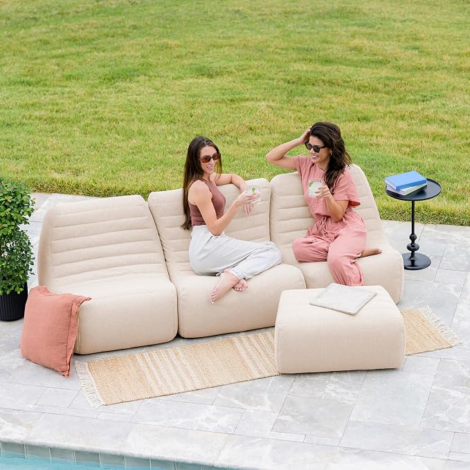 Big Joe Solvana Outdoor Sectional, 4 Piece Patio Furniture Set, Performance Linen Weather-Resistant Fabric Sofa, Sunlit Cream