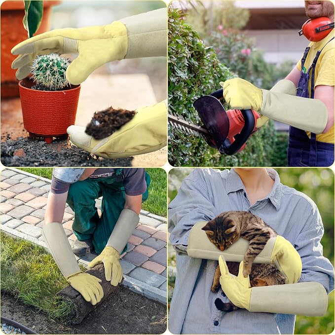 HANDLANDY Rose Pruning Gloves for Men Women, Thorn Proof Gardening Gloves | Long Leather Gardening Gloves, Breathable Leather Gauntlet, Best Garden Gifts & Tools for Gardener (Vanilla, XL)