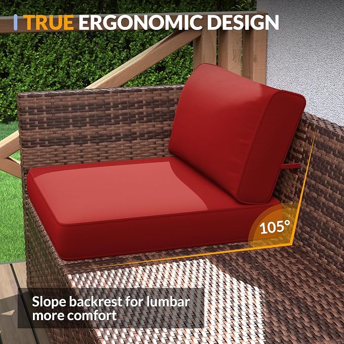 Patio Furniture Set, 7 Pieces Outdoor Modular Conversation Set Wicker Sectional Sofa for All Weather Rattan Patio Couch for Porch Garden Backyard Balcony Poolside (Red)