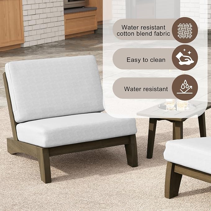 4 Pieces Patio Furniture Sets, All-Weather Outdoor Wood Bistro Set Patio Conversation Coffee Table Chiars and Patio Loveseat for Balcony, Backyard