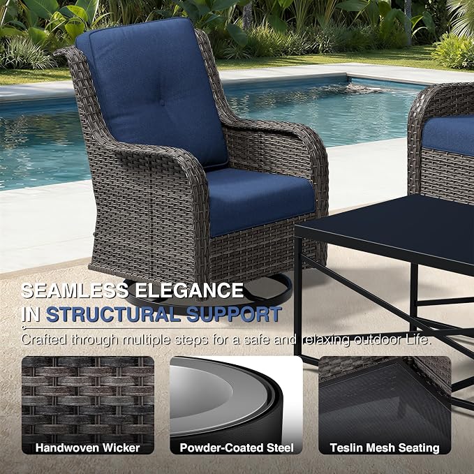Joyside Outdoor Swivel Rocker Patio Chairs, Wicker Patio Furniture with High Back, Deep Seating, Wide Armrest, Thickened Cushions, Outdoor Rattan Furniture for Deck, Porch Use