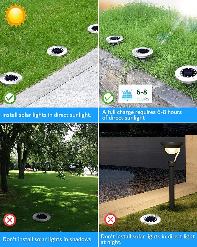 Biling Solar Outdoor Lights 12 Pack, Bright 12 LEDs Solar Ground Lights Waterproof, Flat Landscape Lighting Solar Powered for Yard Walkway Pathway Garden Driveway (White)