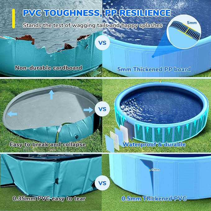 107'' Foldable Dog Pool, Extra Large Sprinkler Pools for Kids, Non-Slip Heavy Duty Dogs Pool for Large Dogs, Hard Plastic Kiddie Bathtubs for Backyard(9ft)