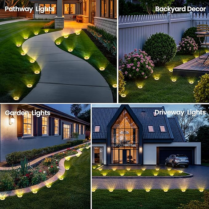 PATIOWIN 16 Pack Small Solar Ground Lights, Pathway Lights Waterproof, Outdoor Solar Light for Garden, Driveway, Walkway, Backyard (Warm White)