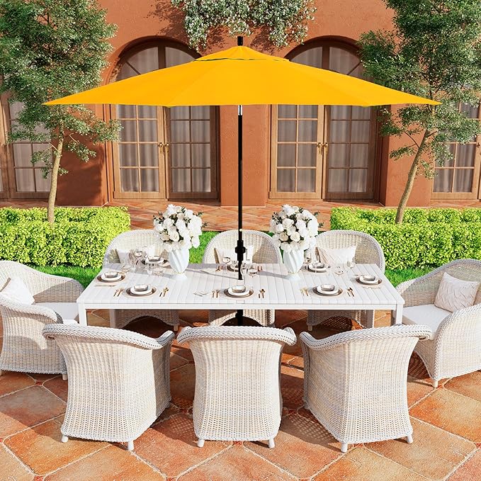 California Umbrella 11Ft Premium Sunbrella Patio Umbrella, Hand-Crank, Tilt-Collar, Black Frame, Sunflower Yellow Fabric