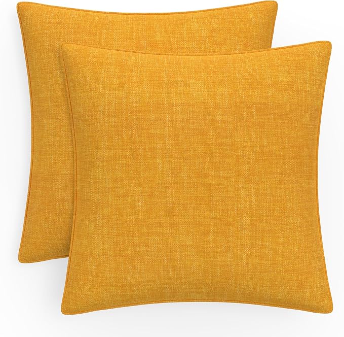 Pillow Perfect Solid Indoor/Outdoor Accent Throw Pillow, Plush Fill, Weather, and Fade Resistant, Throw - 16.5" x 16.5", Red/Tan Fairhaven, Splash Egg Yolk, 2 Count
