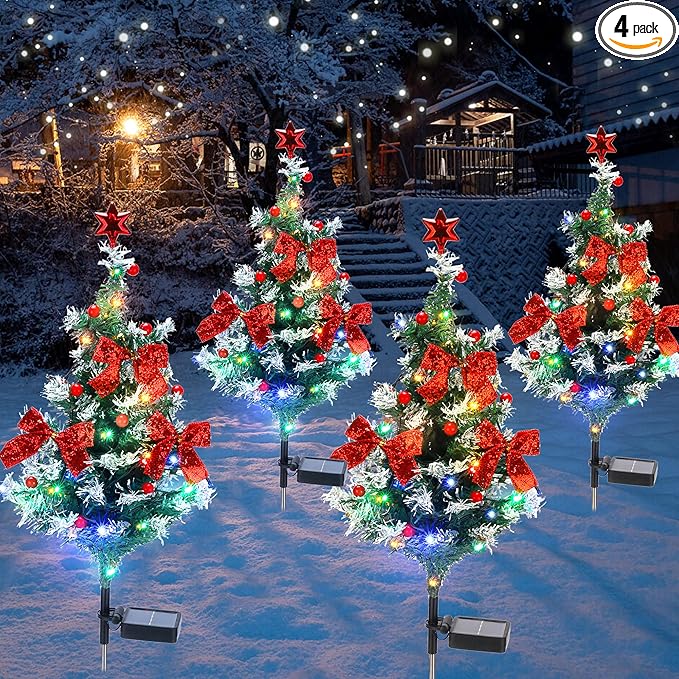 ULAROOM Solar Christmas Tree Light - Christmas Waterproof Small Pathway Lights, Outdoor Lights Christmas Decorations Cedar Xmas Tree with 20 LED Lights in 4 Colors for Garden/Yard/Patio, 4 Packs