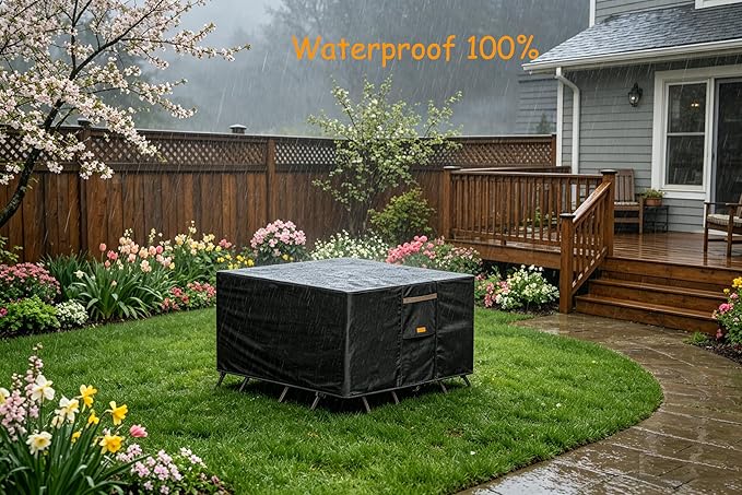 600D Heavy Duty Waterproof Patio Furniture Covers UV Resistant Rectangular Outdoor Table and Chair Covers 90" Wx 62" D x 28" H Black