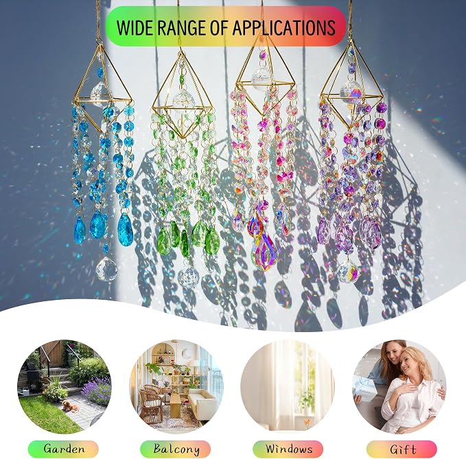 21.5'' Crystal Prisms Suncatchers for Window Hanging Rainbow Sun Catcher | Gold-Plated,Blue Dreams,Crystal Wind Chime,Sun Catcher With Crystals,Indoor Outdoor Decoration,Whimsical Decor,Gift For Women