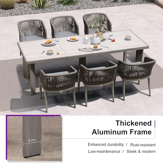 PURPLE LEAF 11 Pieces Outdoor Dining Table and Chairs Set Patio Dining Set Aluminum Wicker Rattan Patio Furniture Set for Lawn Garden Backyard Grey