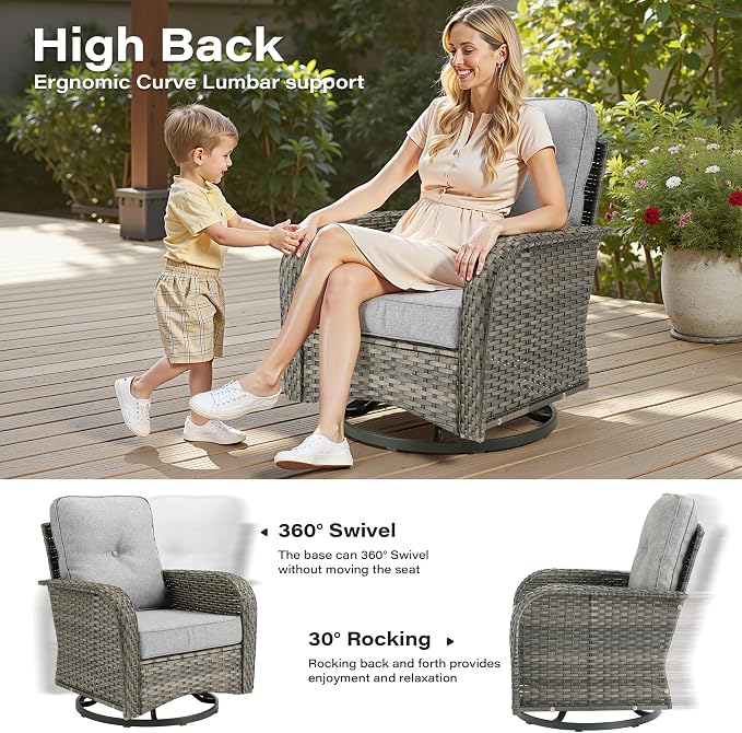 8 Pieces Patio Conversation Sets,Patio Furniture Set with Swivel Rocking Chairs,Coffee Table, Side Table, All Weather Rattan Wicker Outdoor Sectional Furniture Set for Porch Balcony Backyard Dark Gray