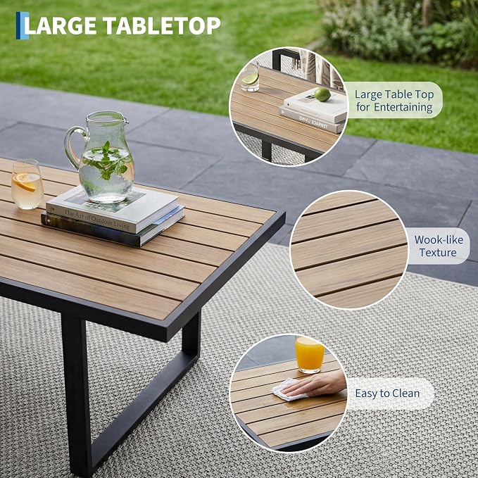 GarveeHome 4-Piece Aluminum Patio Furniture Set with Coffee Table, Outdoor Sectional Conversation Set with Washable High-Resiliency Sponge Cushions, Modern Metal Sofa for Poolside, Deck (Beige)
