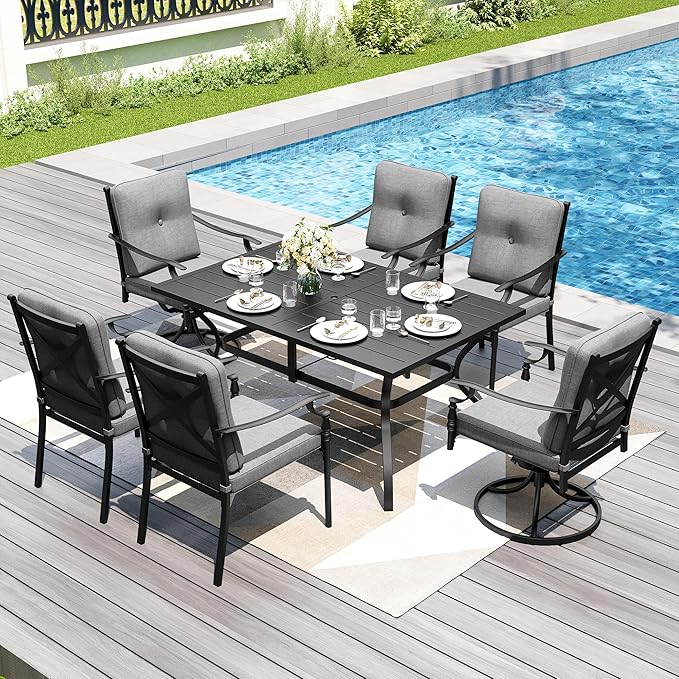 PHI VILLA Outdoor Steel Dining Chairs Set of 2, Heavy-Duty Rustproof Black Wrought Iron Armchairs with Cushions, Large Seating Furniture for Patio, Deck, Backyard, Porch