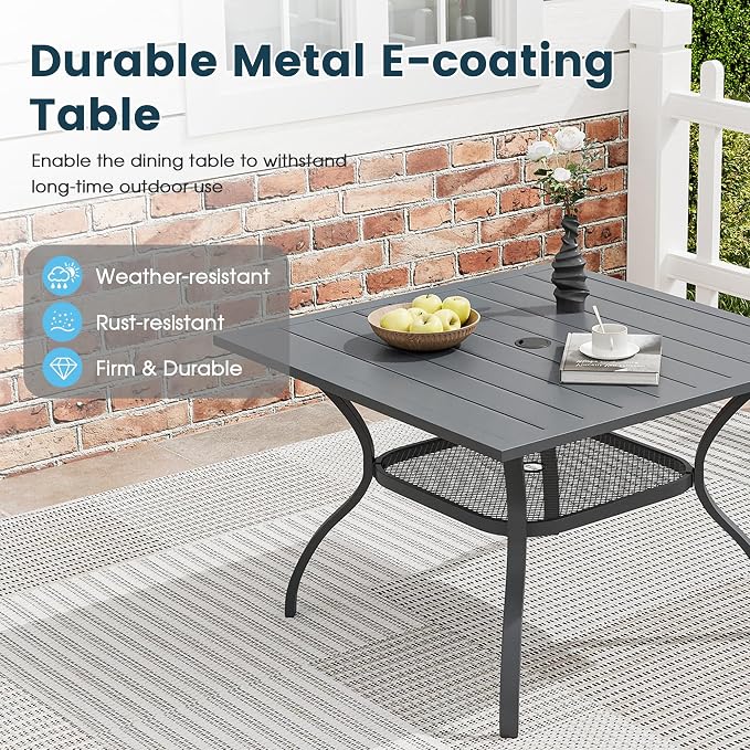 5 Pieces Patio Furniture Dining Set, 4 Textilene Swivel Dining Chairs, 38" Outdoor Square Metal Table with 1.57" Umbrella Hole, Outdoor Dining Set for Porch, Lawn, Dark Grey/Grey