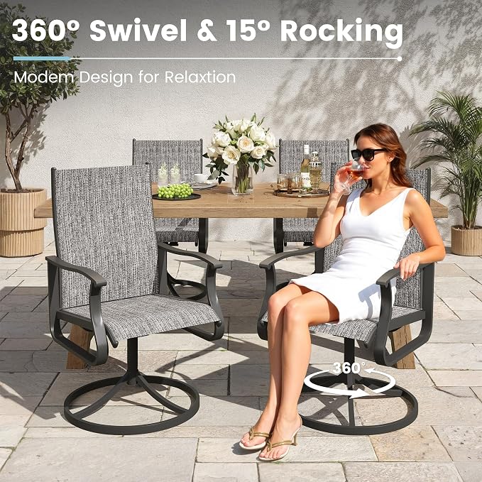 5 Pieces Patio Dining Set, Patio Outdoor Furniture Set of 4 Patio Swivel Dining Chairs and 39" Patio Spliced Round Tabletop with Umbrella Hole, for Deck, Backyard, Poolside & Garden