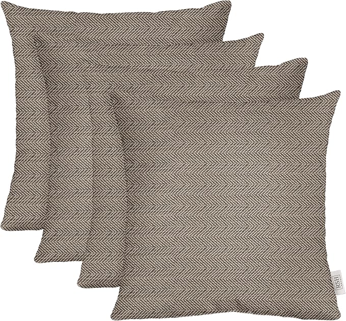 RSH DECOR: Sunbrella Square Throw Pillows Set of 4 | 17" x 17" | Water and Fade-Resistant Fabric | Outdoor Pillow Covers with Down-Alternative Inserts | Made in USA (Aviva Cumin Herringbone)