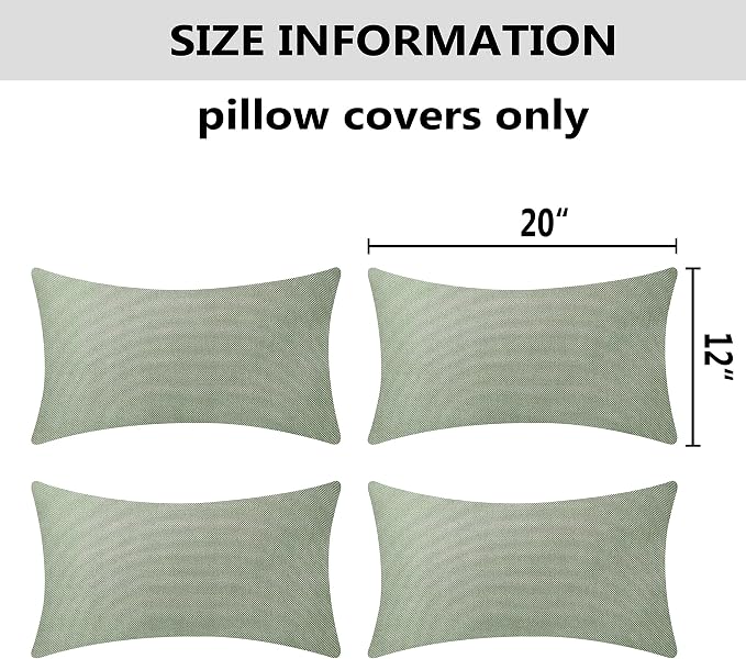 Home Brilliant Outdoor Throw Pillows Waterproof Linen Pillow Covers Farm Rectangle Couch Pillows for Living Room Sofa Decor, Pack of 4, 12 x 20 inches(30cm x 50cm), Sage Green