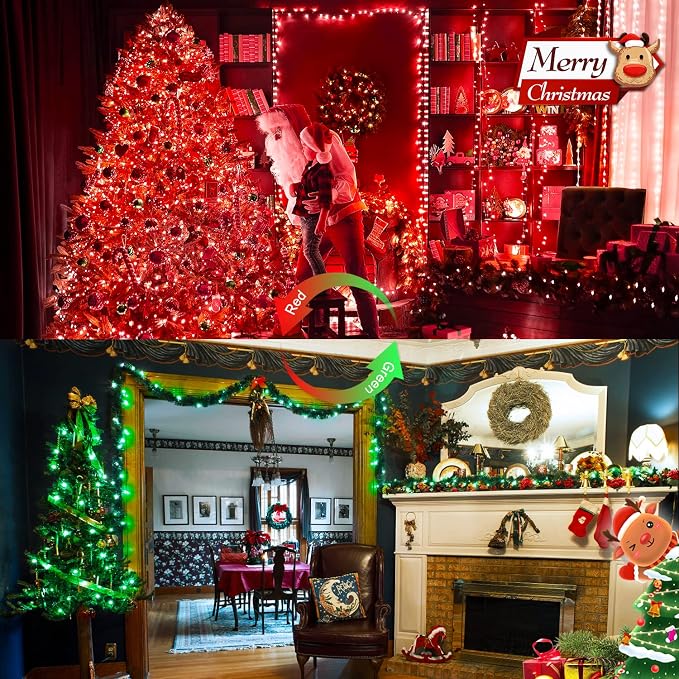 JMEXSUSS 100 LED Red & Green Christmas Lights Plug in, Halloween Lights | Christmas String Lights Indoor, 33ft Connectable Color Changing Light Outdoor for Party Decor
