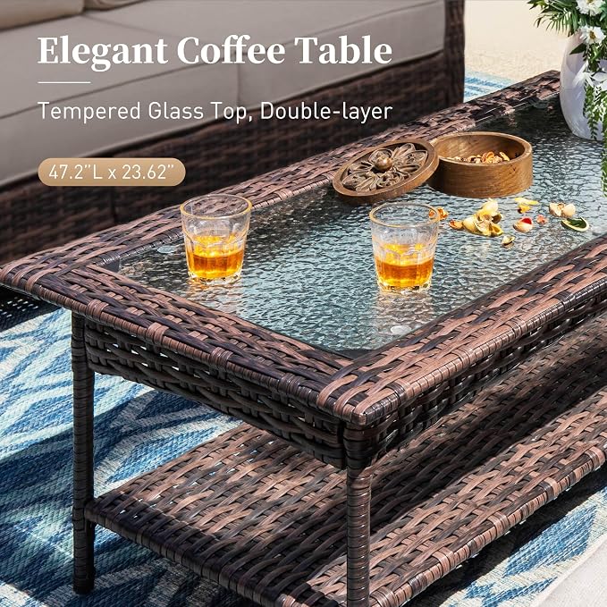 SUNSHINE VALLEY 4 Pieces Patio Furniture Set with Swivel Chairs, High Back Wicker Rattan Sofa with Extra Thick Cushion and Coffee Table, Outdoor Conversation Set for Garden Backyard Deck,Beige