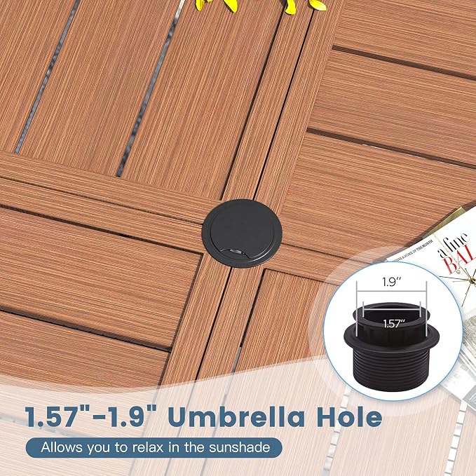 DIFY 11 Piece Outdoor Dining Set, 63" Walnut Round Metal Dining Table and Brown Textilene Stackable Patio Chairs, Patio Table and Chairs Set for 10 with Umbrella Hole for Backyard Garden Deck