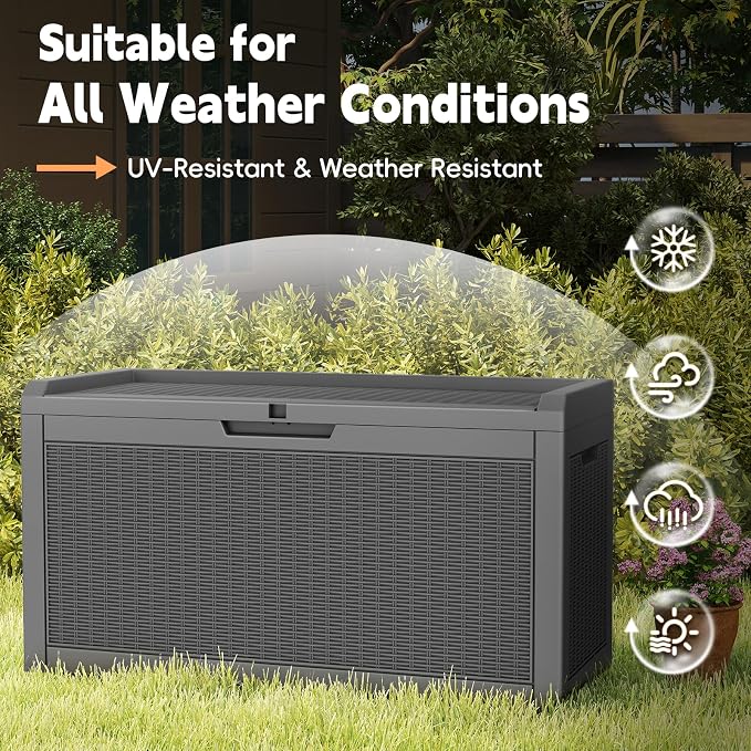 LubanNese Outdoor Storage Box, Waterproof Deck Box, Outdoor Patio Storage Bin, Weatherproof (Black, 66 Gallon with Seat)