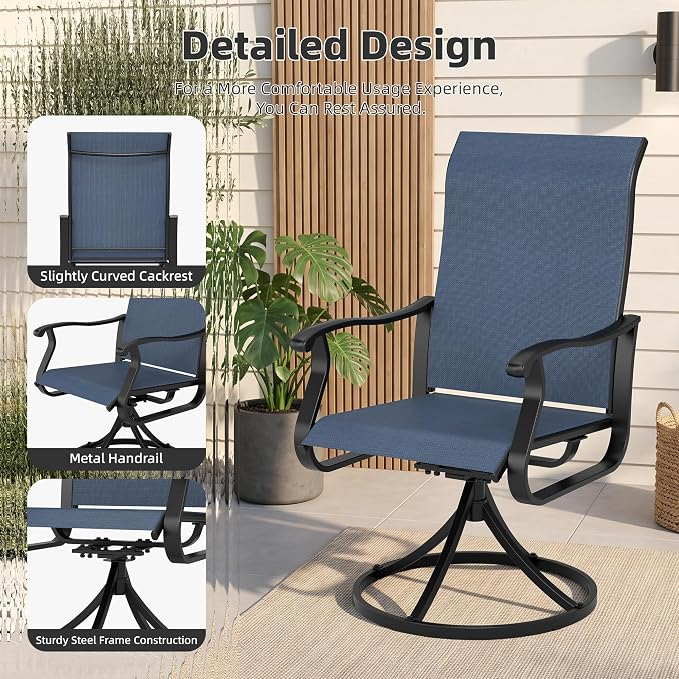 Crownland 7 Piece Furniture Patio Dining Set, 6 Swivel Metal Chairs and Rectangular Outdoor Dining Table with 1.57" Umbrella Hole, Outdoor Furniture Dining Set for Lawn, Backyard, Garden(Blue)