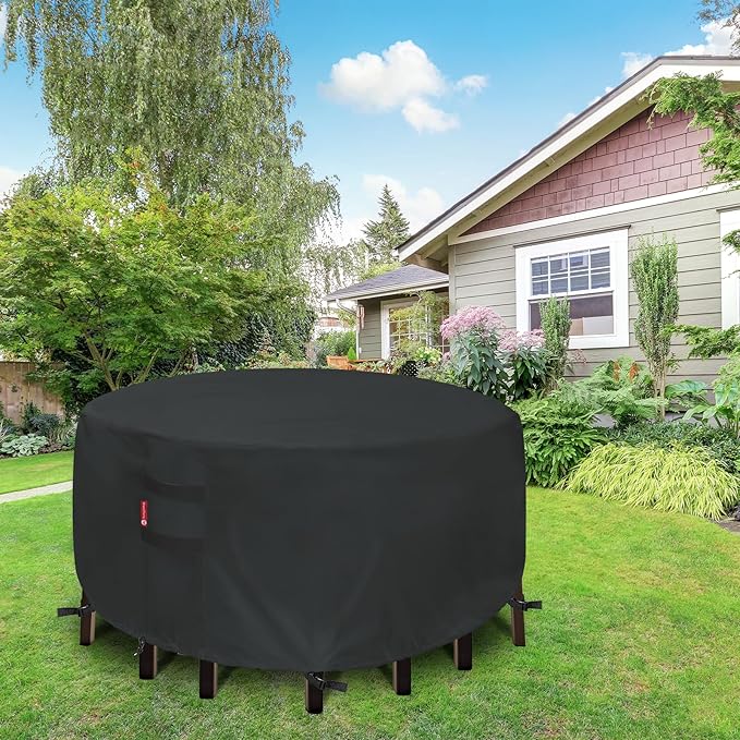 SheeChung Outdoor Table Cover Round 76"DIAx28"H,Waterproof Patio Furniture Covers,Heavy Duty 600D Weather Resistant Fabric,Fits for 72,74,76" Outdoor Table & Chair Set