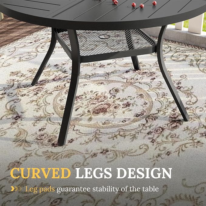 VICLLAX Patio Dining Set for 4, 5 Pieces All Weather Outdoor Dining Set - 40.6" Round Outdoor Table and 4 Patio Swivel Chairs for Lawn Garden, Black Tabletop and Mixed Brown Fabric