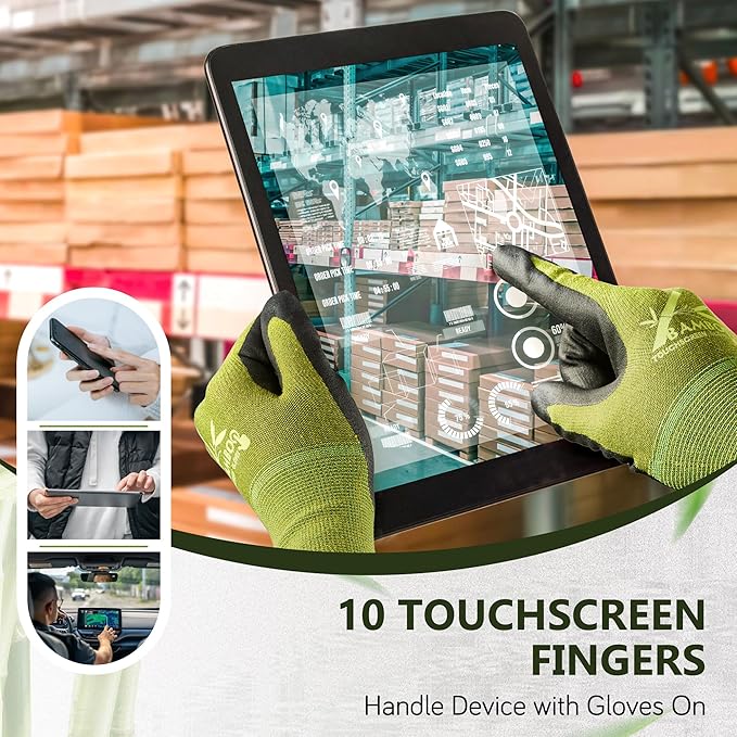 COOLJOB 2 Pairs Gardening Gloves for Women and Men, Bamboo Working Gloves Touchscreen, Grippy Nitrile Rubber Coated Work Gloves, Green/Black, Large Size (2 Pairs L)