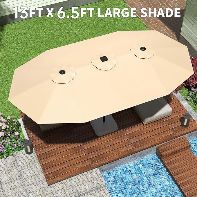 13Ft Large Patio Umbrella Outdoor Double-Sided Rectangle Market Umbrella with Easy Crank Handle, Durable Weather-Resistant Fabric, UV Protection, Perfect for Pool, Lawn, and Garden