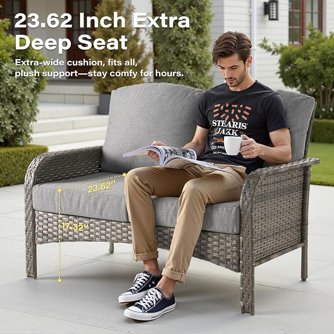8 Pieces Patio Conversation Sets,Patio Furniture Set with Swivel Rocking Chairs,Coffee Table, Side Table, All Weather Rattan Wicker Outdoor Sectional Furniture Set for Porch Balcony Backyard Dark Gray