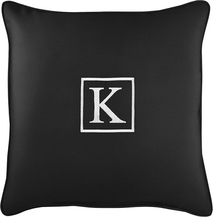 Sorra Home AMZ374911SP 18 K Embroidered Lumbar Pillow, K-Black-13 in x 20 in, Sunbrella - Canvas Black