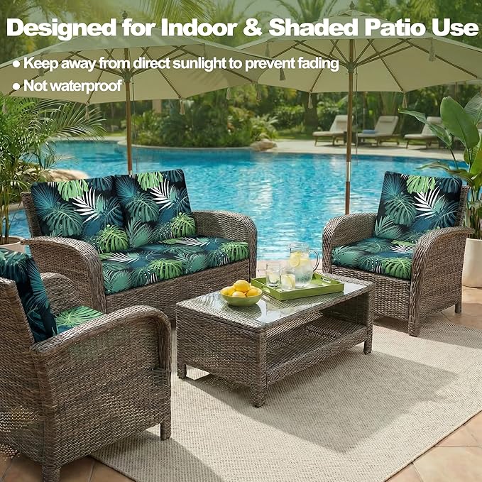 CALBODE 12 Pcs Stretch Outdoor Seat Cushion Covers, Washable Chair Seat Cover for Patio Furniture Cushions Soft Indoor and Outdoor Couch Cover Replacement (Greenery, Cover Only)