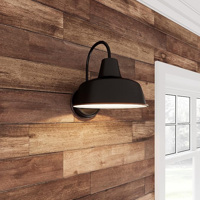 Design House Mason Farmhouse Gooseneck Barn Light, Outdoor Exterior Porch or Patio Wall Light Fixture, Oil Rubbed Bronze, 8 Inch Diameter, 1-Pack, 519504 | Wall Mount, Modern Farmhouse, Steel, Lighting, 519504