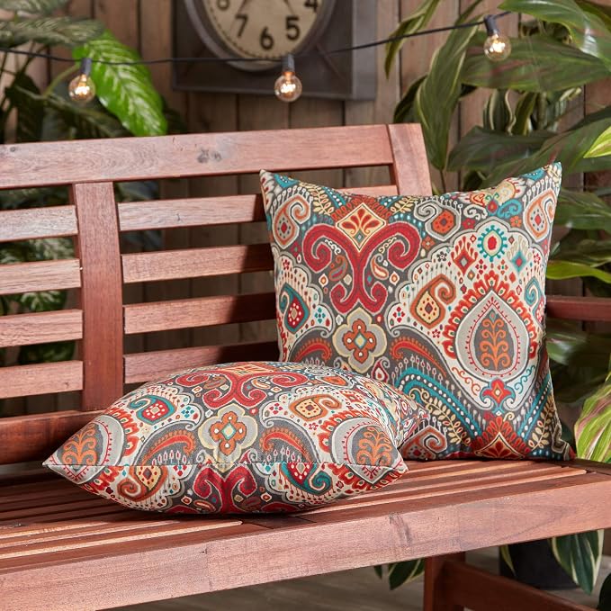 South Pine Porch Outdoor 17-inch Square Accent Pillow, Set of 2, Asbury Park