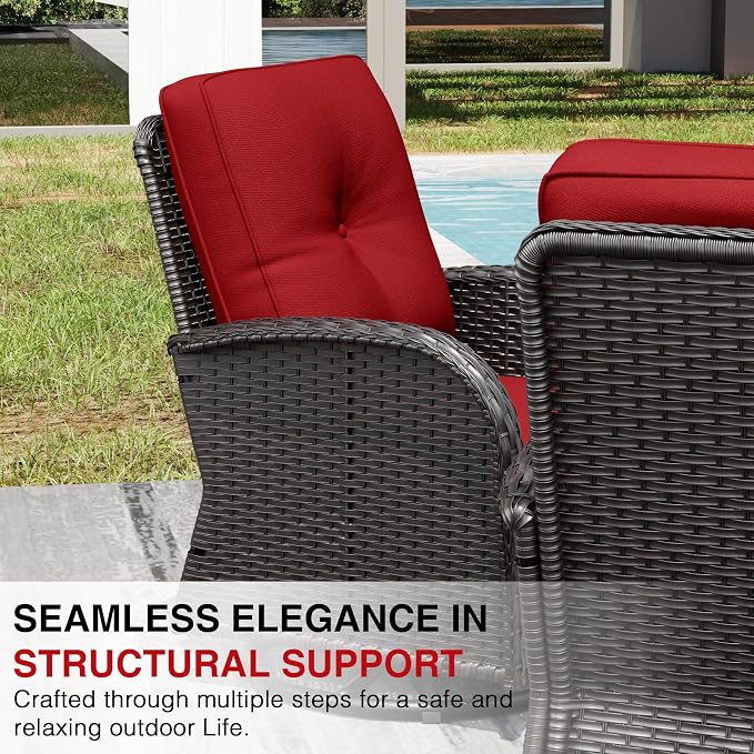 Joyside Wicker Patio Furniture Set, 5 Piece Outdoor Furniture Set with Thickened Cushions, High Back, Deep Seating, Wide Armrest, Outdoor Swivel Rocker Chairs for Porch, Deck