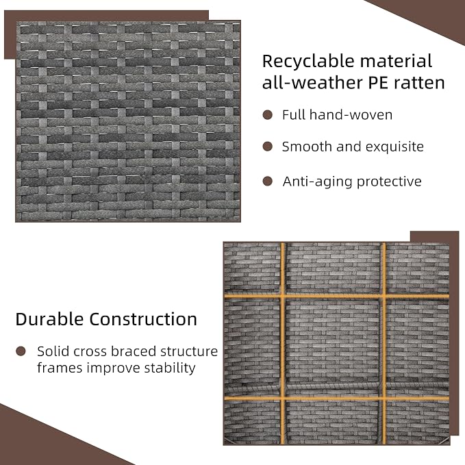 4 Piece Patio Ratten Set Outdoor Furniture Set Wicker Conversation Set with Cushions and Tempered Glass Tabletop,Grey