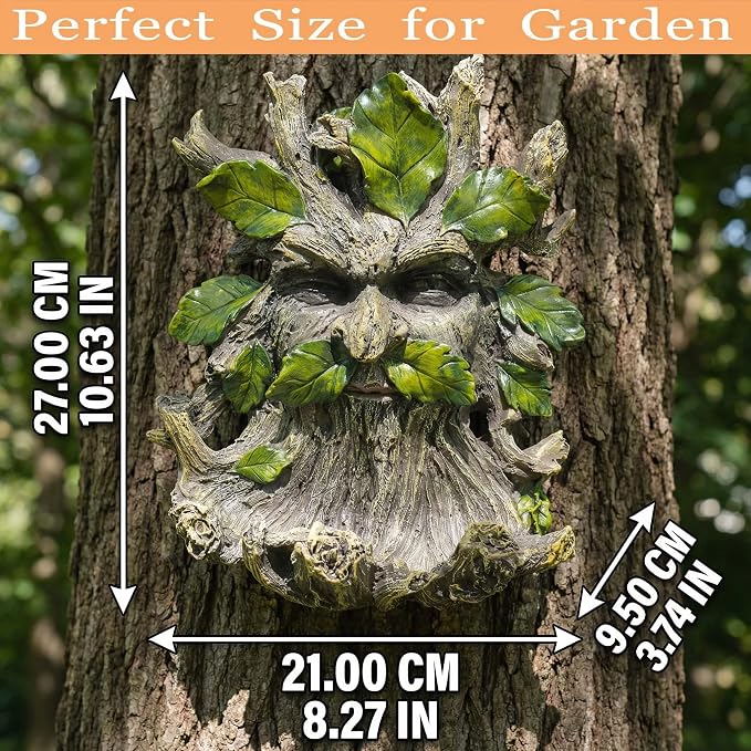 10.3" Whimsical Tree Face Sculpture, Garden Peeker Statue, Outdoor Trunk Tree Huggers Art, Landscape Accent Ornament, Hanging Fairy Elve Figurine for Yard Art, Feeder Decor Wall Mounted Statue