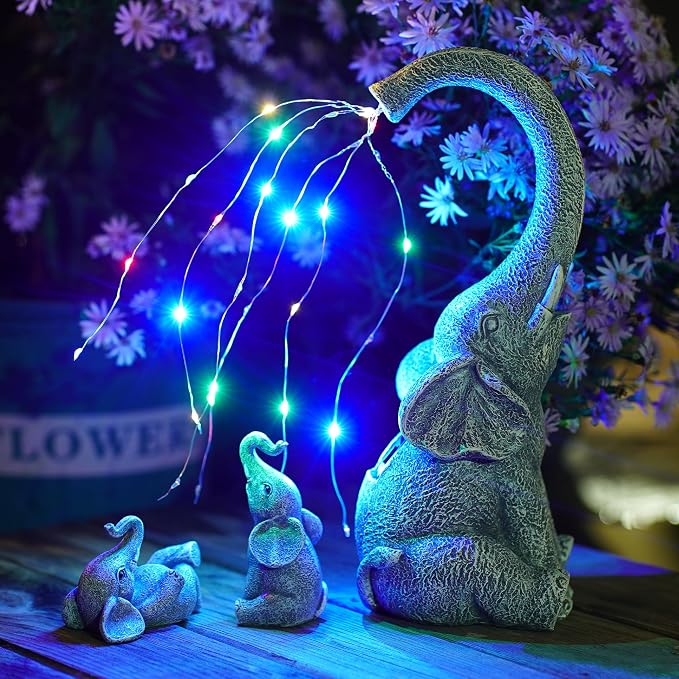 Goodeco Garden Elephant Statue Outdoor - Solar Watering Lights, Perfect for Yard, Patio, and Pathway Decor - Ideal Gardening Gifts