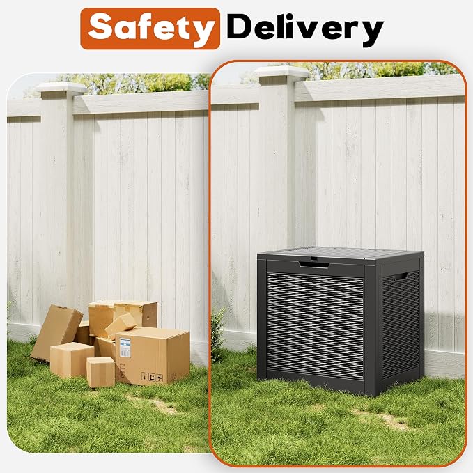 Outdoor Storage Box, Resin Deck Boxes Indoor and outdoor, Waterproof Storage Box Lockable Lid (Black,35 Gallon-2Pack)