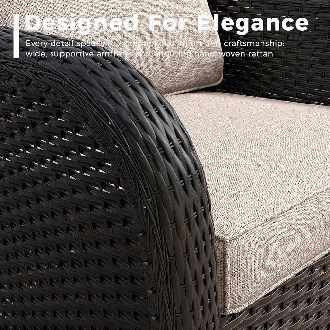 Outdoor Swivel Chairs with Side Table, Patio Wicker Chairs, Outside Conversation Furniture Set with Washable Cushions for Sunroom, Gazebo, Poolside (Beige)