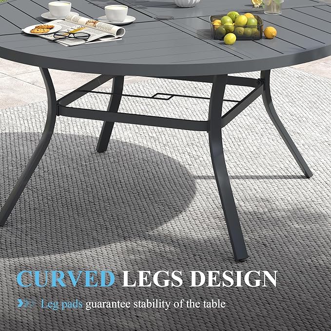 VICLLAX 7 Pieces Patio Dining Set for 6, 53.1" Round Outdoor Table and Chairs (4 Patio Fixed Chairs and 2 Swivel Chairs) for Deck Garden, Dark Grey