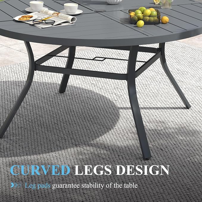 VICLLAX 9 Pieces Patio Dining Set for 8, 60.1" Round Outdoor Table and Chairs (4 Patio Fixed Chairs and 4 Swivel Chairs) for Deck Garden, Dark Grey